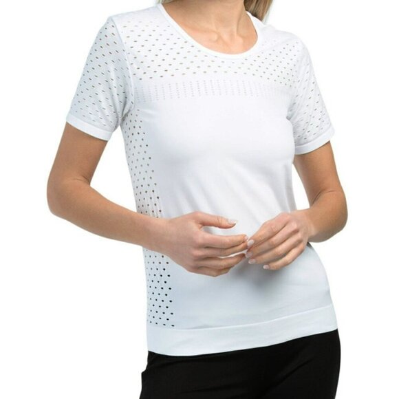 New! Betsey Johnson Women's Moisture Wicking Laser Cut Seamless Active T-Shirt - Picture 1 of 5